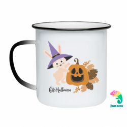 Кружка-хамелеон емальована Кролик у відьмацькій шляпі з гарбузом Джека - FATLINE Кружка-хамелеон емальована Кролик у відьмацькій шляпі з гарбузом Джека