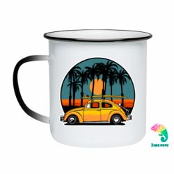 Кружка-хамелеон эмалированная Желтая машина. Винтаж - FATLINE Кружка-хамелеон эмалированная Желтая машина. Винтаж