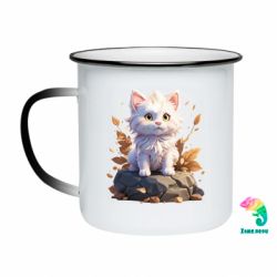 Кружка-хамелеон емальована Білий котик 3д - FATLINE Кружка-хамелеон емальована Білий котик 3д