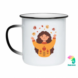 Кружка-хамелеон емальована Щаслива дівчина з осіннім листям - FATLINE Кружка-хамелеон емальована Щаслива дівчина з осіннім листям