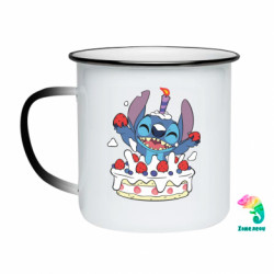 Кружка-хамелеон эмалированная Стич с праздничным тортом - FATLINE Кружка-хамелеон эмалированная Стич с праздничным тортом