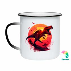 Кружка-хамелеон эмалированная Тиранозавр на фоне солнца - FATLINE Кружка-хамелеон эмалированная Тиранозавр на фоне солнца
