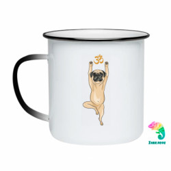 Кружка-хамелеон эмалированная йога мопс в позе дерева - FATLINE Кружка-хамелеон эмалированная йога мопс в позе дерева