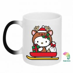 Кружка-хамелеон Китти на санках