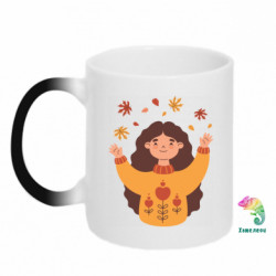 Кружка-хамелеон Счастливая Девушка с осенними листьями - FATLINE Кружка-хамелеон Счастливая Девушка с осенними листьями
