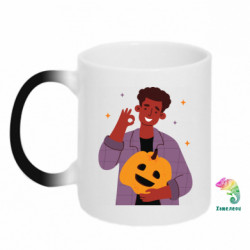 Кружка-хамелеон Щасливий хлопець з гарбузом Джека - FATLINE Кружка-хамелеон Щасливий хлопець з гарбузом Джека