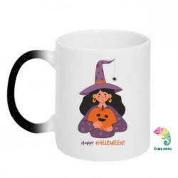 Кружка-хамелеон с блестками Happy Halloween! Девушка Ведьма - FATLINE Кружка-хамелеон с блестками Happy Halloween! Девушка Ведьма