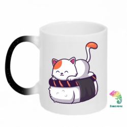 Кружка-хамелеон с блестками Котик. Суши-кровать - FATLINE Кружка-хамелеон с блестками Котик. Суши-кровать