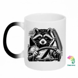 Кружка-хамелеон з блискітками Єнот водій за кермом