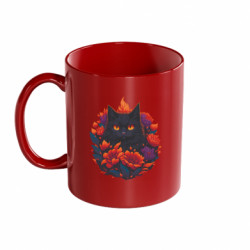 Кружка цветная 320ml Черный кот в бархатцах - FATLINE Кружка цветная 320ml Черный кот в бархатцах