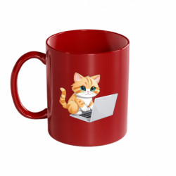 Кружка кольорова 320ml Руда кішка працює за ноутбуком - FATLINE Кружка кольорова 320ml Руда кішка працює за ноутбуком