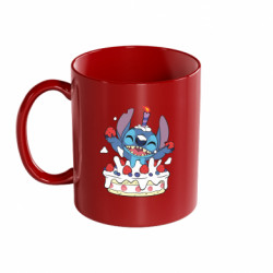 Кружка цветная 320ml Стич с праздничным тортом - FATLINE Кружка цветная 320ml Стич с праздничным тортом