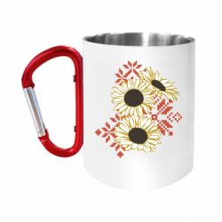 Кружка с ручкой "карабин" Подсолнухи с вышивкой - FATLINE Кружка с ручкой "карабин" Подсолнухи с вышивкой