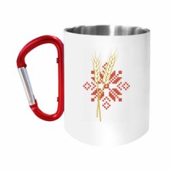 Кружка с ручкой "карабин" Ростки пшеницы с вышивкой - FATLINE Кружка с ручкой "карабин" Ростки пшеницы с вышивкой