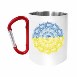 Кружка с ручкой "карабин" Сине желтая мандала - FATLINE Кружка с ручкой "карабин" Сине желтая мандала