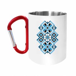 Кружка с ручкой "карабин" Украинский узор голубой - FATLINE Кружка с ручкой "карабин" Украинский узор голубой
