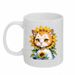 Кружка с блестками 320ml кот подсолнух - FATLINE Кружка с блестками 320ml кот подсолнух