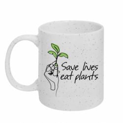 Кружка з блискітами 320 мл Save lives eat plants - FATLINE Кружка з блискітами 320 мл Save lives eat plants