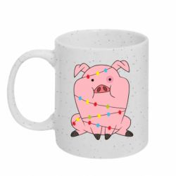 Кружка з блискітами 320 мл Свиня обмотана гірляндою - FATLINE Кружка з блискітами 320 мл Свиня обмотана гірляндою