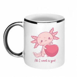 Кружка з облямівкою 320ml Аксолотль із серцем валентинкою - FATLINE Кружка з облямівкою 320ml Аксолотль із серцем валентинкою