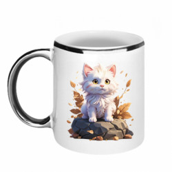 Кружка з облямівкою 320ml Білий котик 3д - FATLINE Кружка з облямівкою 320ml Білий котик 3д