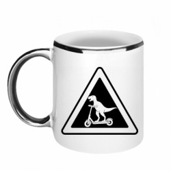 Кружка з облямівкою 320ml Обережно Динозаври на електросамокатах - FATLINE Кружка з облямівкою 320ml Обережно Динозаври на електросамокатах