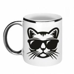 Кружка с каемкой Сat in sunglasses - FATLINE Кружка с каемкой Сat in sunglasses