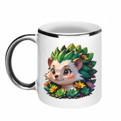 Кружка с каемкой Зеленый ёжик в суккулентах - FATLINE Кружка с каемкой Зеленый ёжик в суккулентах