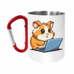 Кружка с ручкой "карабин" Хомяк программист с ноутом - FATLINE Кружка с ручкой "карабин" Хомяк программист с ноутом