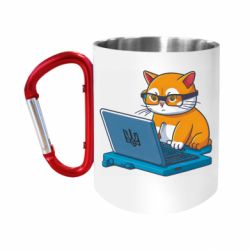 Кружка с ручкой "карабин" кот программист патриот - FATLINE Кружка с ручкой "карабин" кот программист патриот