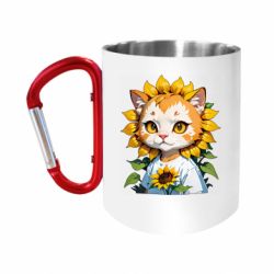 Кружка с ручкой "карабин" кот подсолнух - FATLINE Кружка с ручкой "карабин" кот подсолнух