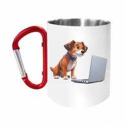Кружка с ручкой "карабин" Песик перед ноутбуком - FATLINE Кружка с ручкой "карабин" Песик перед ноутбуком