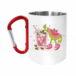 Кружка с ручкой "карабин" Розовая Гуава с освежающим коктейлем - FATLINE Кружка с ручкой "карабин" Розовая Гуава с освежающим коктейлем