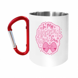 Кружка с ручкой "карабин" Розовый слоган In My Happy Girl Era - FATLINE Кружка с ручкой "карабин" Розовый слоган In My Happy Girl Era