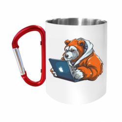 Кружка с ручкой "карабин" Медведь программист с ноутбуком - FATLINE Кружка с ручкой "карабин" Медведь программист с ноутбуком
