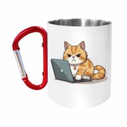 Кружка с ручкой "карабин" Злая кошка за макбуком - FATLINE Кружка с ручкой "карабин" Злая кошка за макбуком