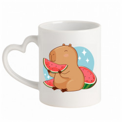 Кружка с ручкой в виде сердца Капибара с арбузом - FATLINE Кружка с ручкой в виде сердца Капибара с арбузом