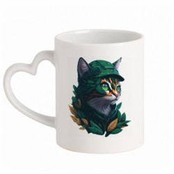 Кружка з ручкою у вигляді серця Котик розвідник в рослинах