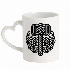 Кружка з ручкою у вигляді серця Молот Тора Мйольнір плетений малюнок