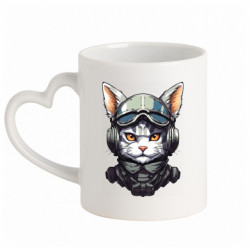 Кружка з ручкою у вигляді серця Портрет кота штурмовика у шоломі