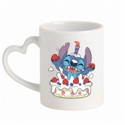 Кружка з ручкою у вигляді серця Стіч зі святковим тортом - FATLINE Кружка з ручкою у вигляді серця Стіч зі святковим тортом