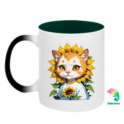Кружка-хамелеон двухцветная кот подсолнух - FATLINE Кружка-хамелеон двухцветная кот подсолнух