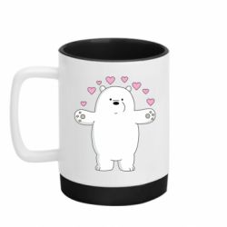 Кружка с силиконовым дном Белый медведь с сердечками - FATLINE Кружка с силиконовым дном Белый медведь с сердечками