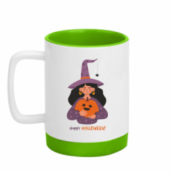 Кружка с силиконовым дном Happy Halloween! Девушка Ведьма - FATLINE Кружка с силиконовым дном Happy Halloween! Девушка Ведьма