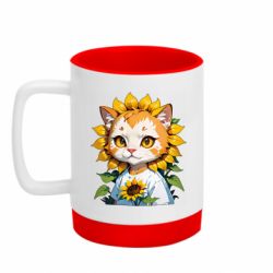 Кружка с силиконовым дном кот подсолнух - FATLINE Кружка с силиконовым дном кот подсолнух