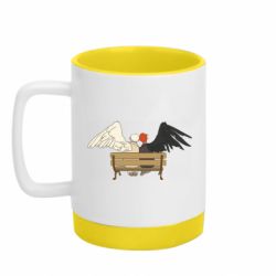 Кружка с силиконовым дном Кроули и Азирафель на лавочке - FATLINE Кружка с силиконовым дном Кроули и Азирафель на лавочке