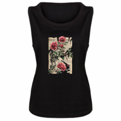 Женская майка Retro newspaper and roses - FATLINE Женская майка Retro newspaper and roses