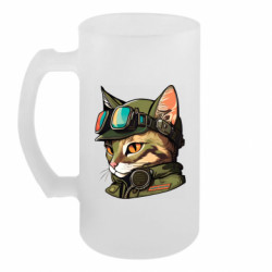 Пивний кухоль Портрет котика військового з окулярами - FATLINE Пивний кухоль Портрет котика військового з окулярами
