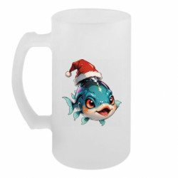 Пивной бокал Рыбка в шапке Санты - FATLINE Пивной бокал Рыбка в шапке Санты