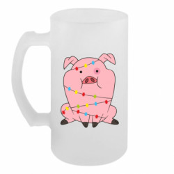 Пивной бокал Свинья обмотанная гирляндой - FATLINE Пивной бокал Свинья обмотанная гирляндой